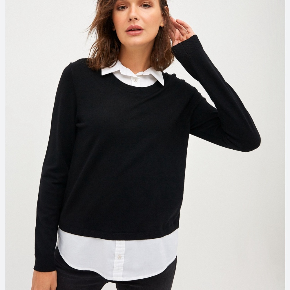 Faded Glory Black Sweater with White Shirt